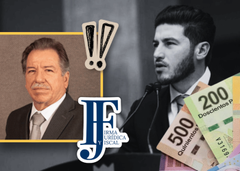 Collage Banner: Older Man in Suit on Left, Younger Man at Mic on Right, Cash Bills, and a Blue Legal Logo. - Regio Politica