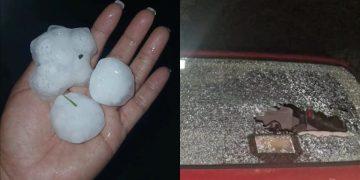 Hand in a Palm Holding Three Large White Hailstones, Wet and Rounded After a Hailstorm. - Regio Politica