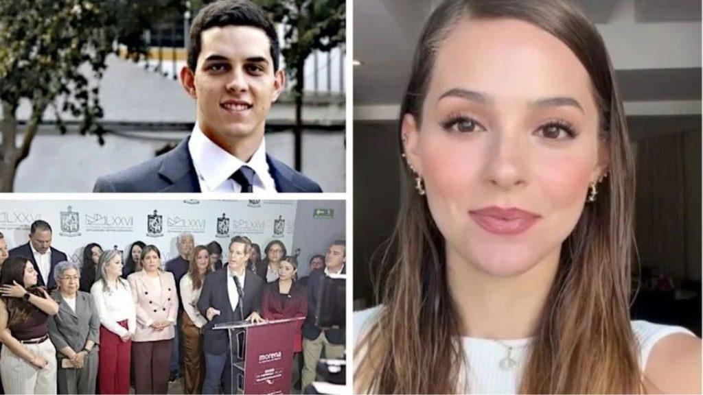 Young Man in a Formal Suit Smiles, Top Left; Group of People at a Press Conference Behind a Podium Bottom Left; Woman with Long Hair Smiles in a Close-up Selfie on the Right. - Regio Politica